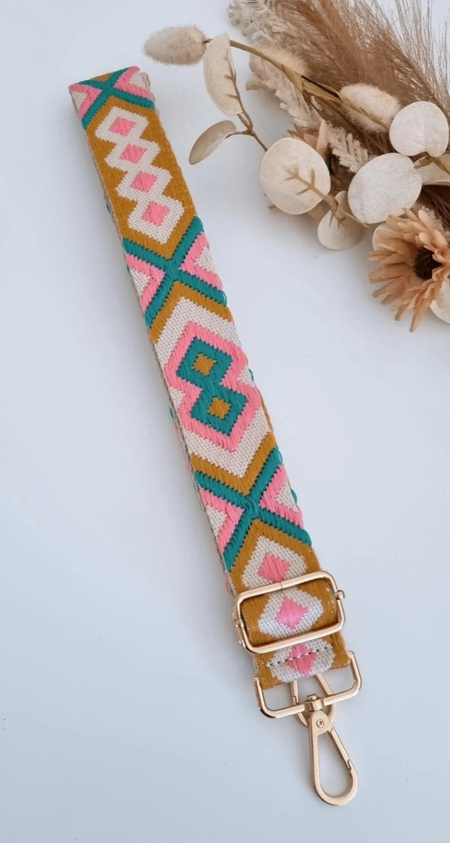 Bag Strap 7 - Mint, Hot Pink, Mustard & Bone (Gold clasp)