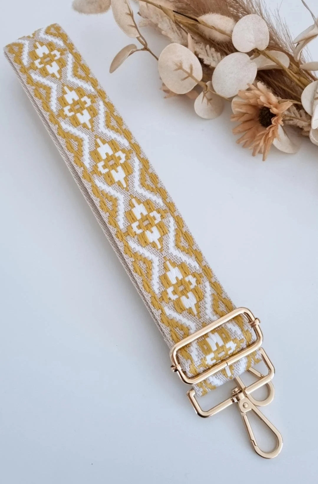 Bag Strap 1 - Mustard White & Bone (gold clasp)
