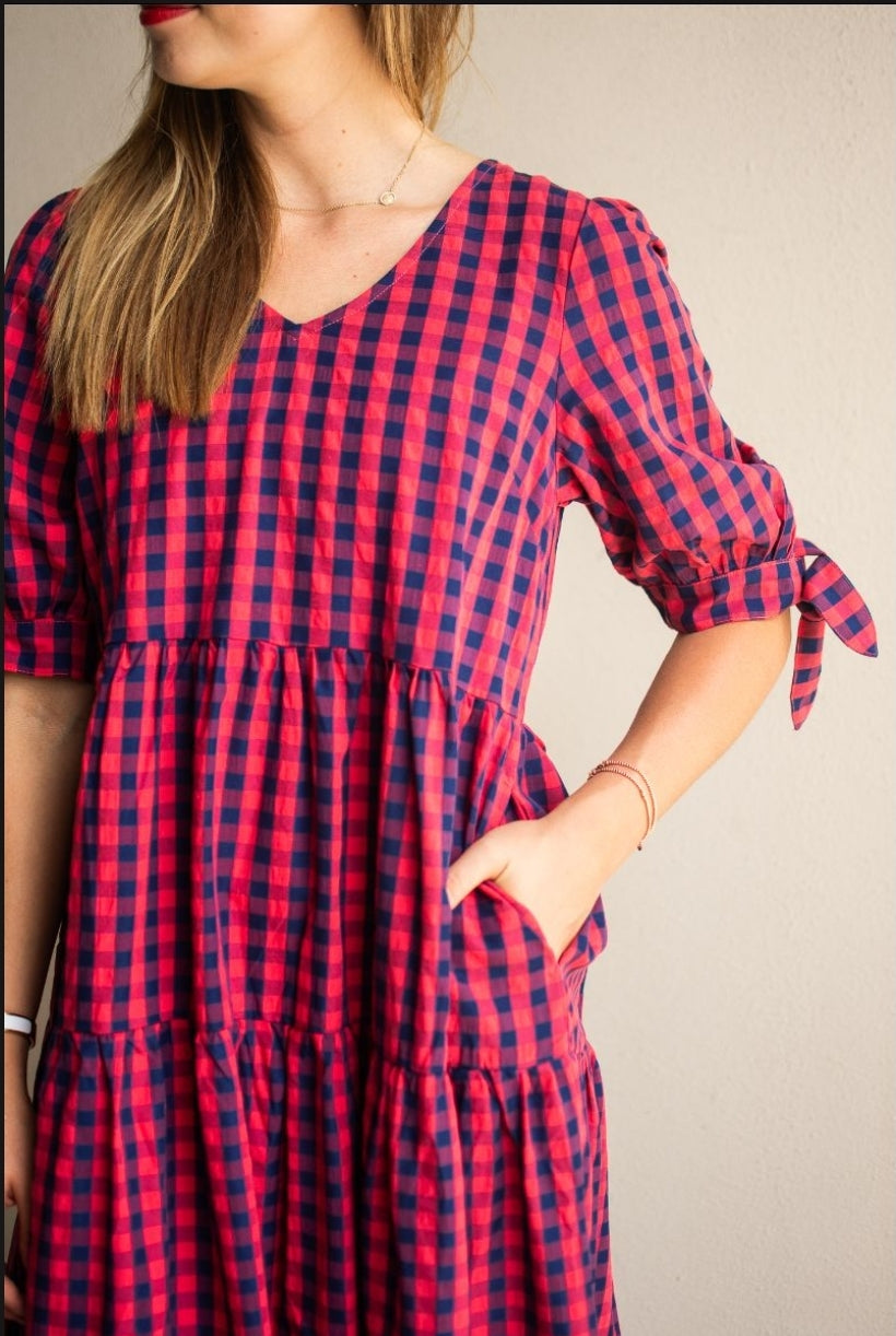 Delilah Dress - Navy/Red