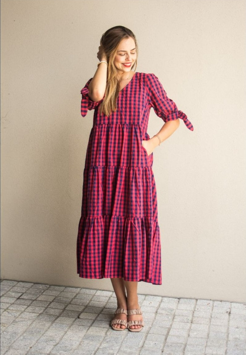 Delilah Dress - Navy/Red
