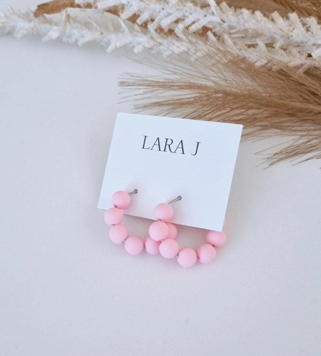 Regular Bead Hoop - Baby Pink
