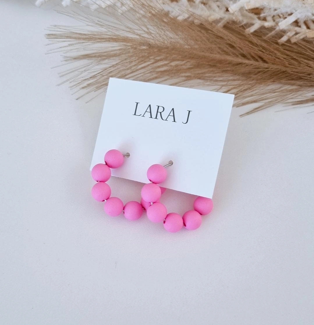 Regular Bead Hoop - Hot Pink