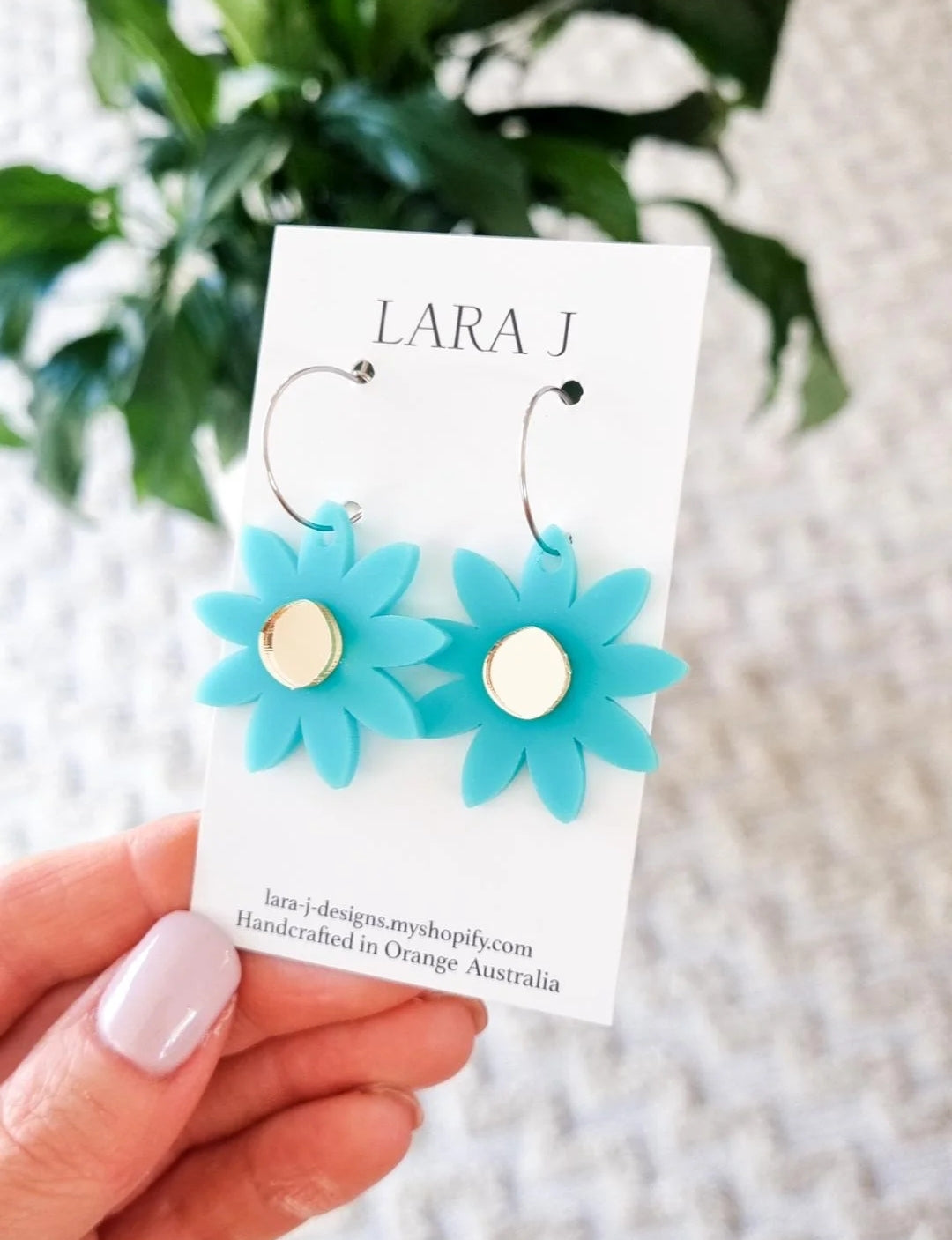 Flower Hoops - Aqua/Gold Mirror