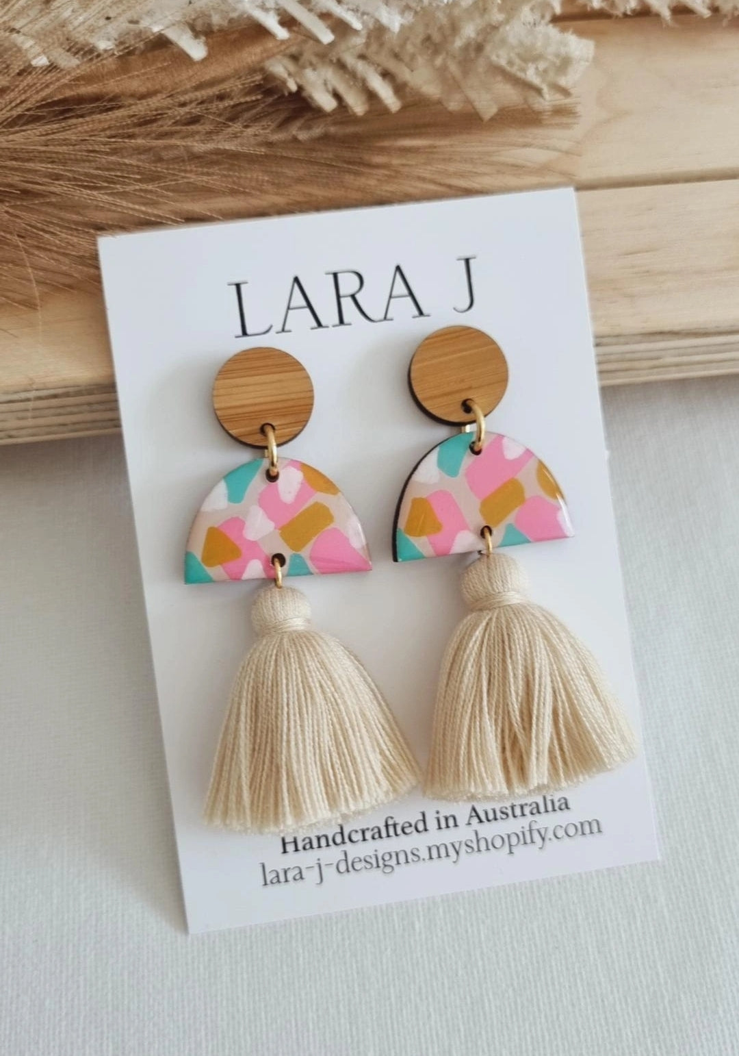 Hand Painted Tassel Dangle - Linen