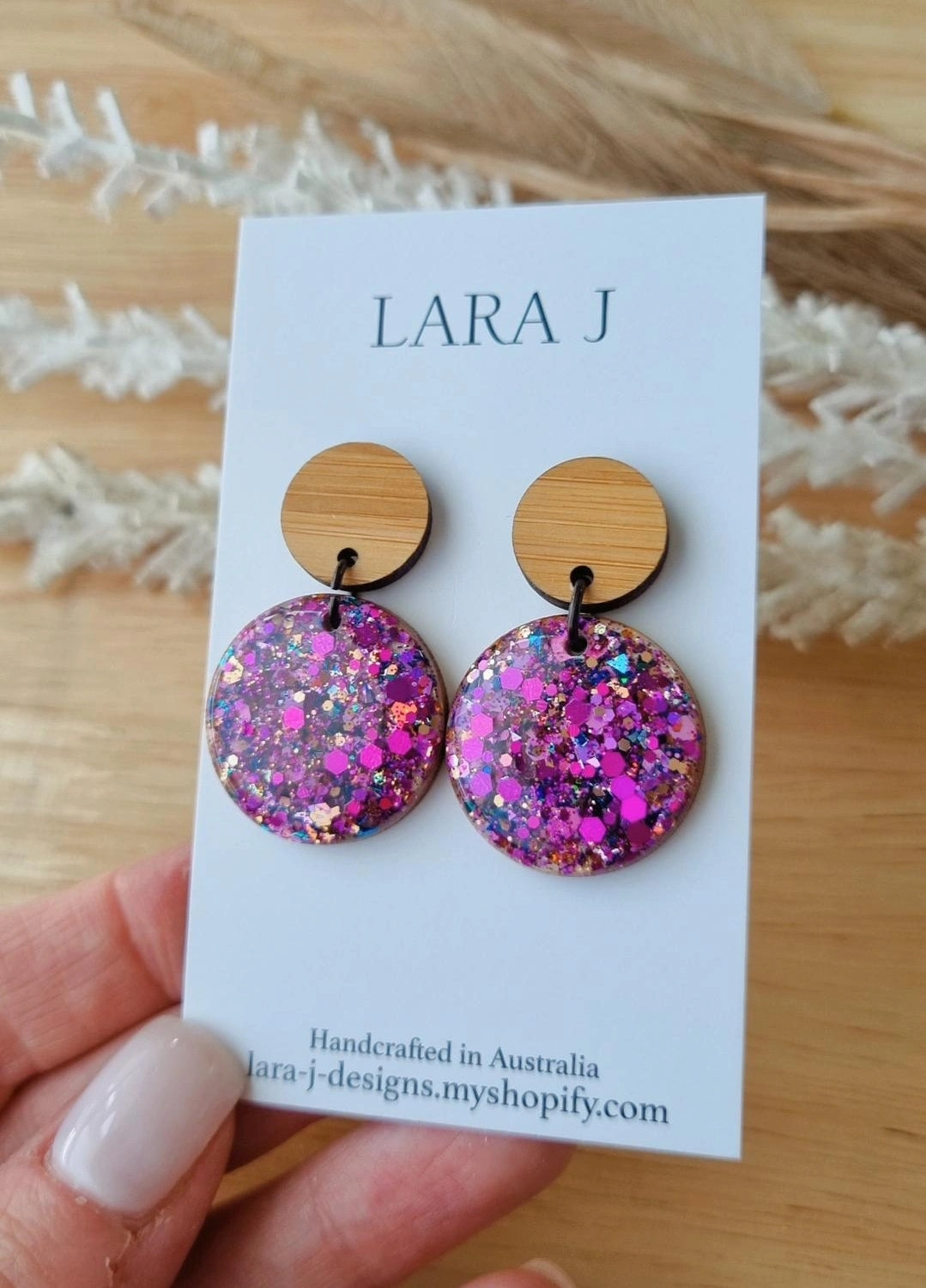 Petite Circle Dangle - Purple Glitter