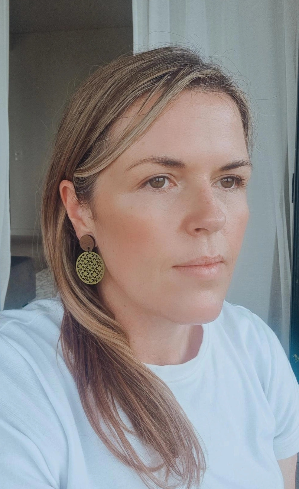 Macy Dangle - Olive - Walnut Top