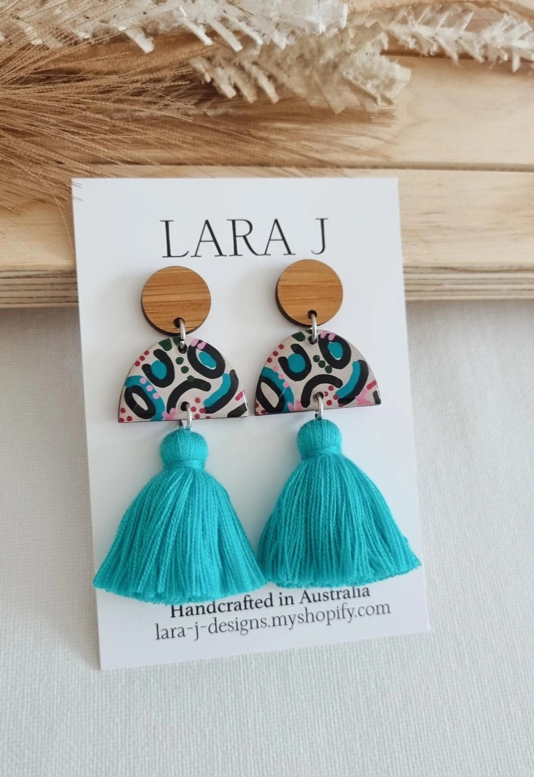 Hand Painted Tassel Dangle - Teal