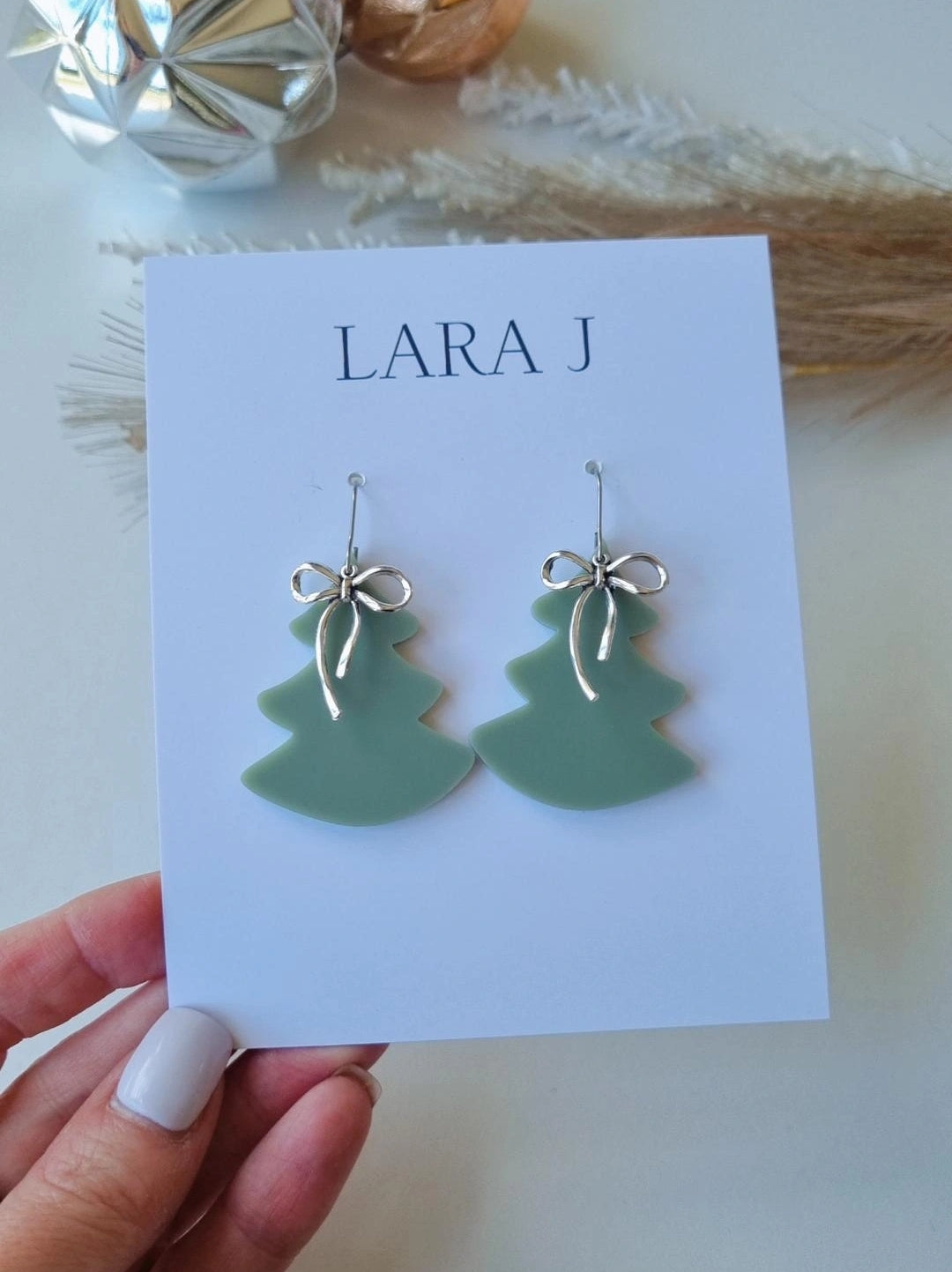 Christmas Tree Dangle - Khaki + Silver Bow
