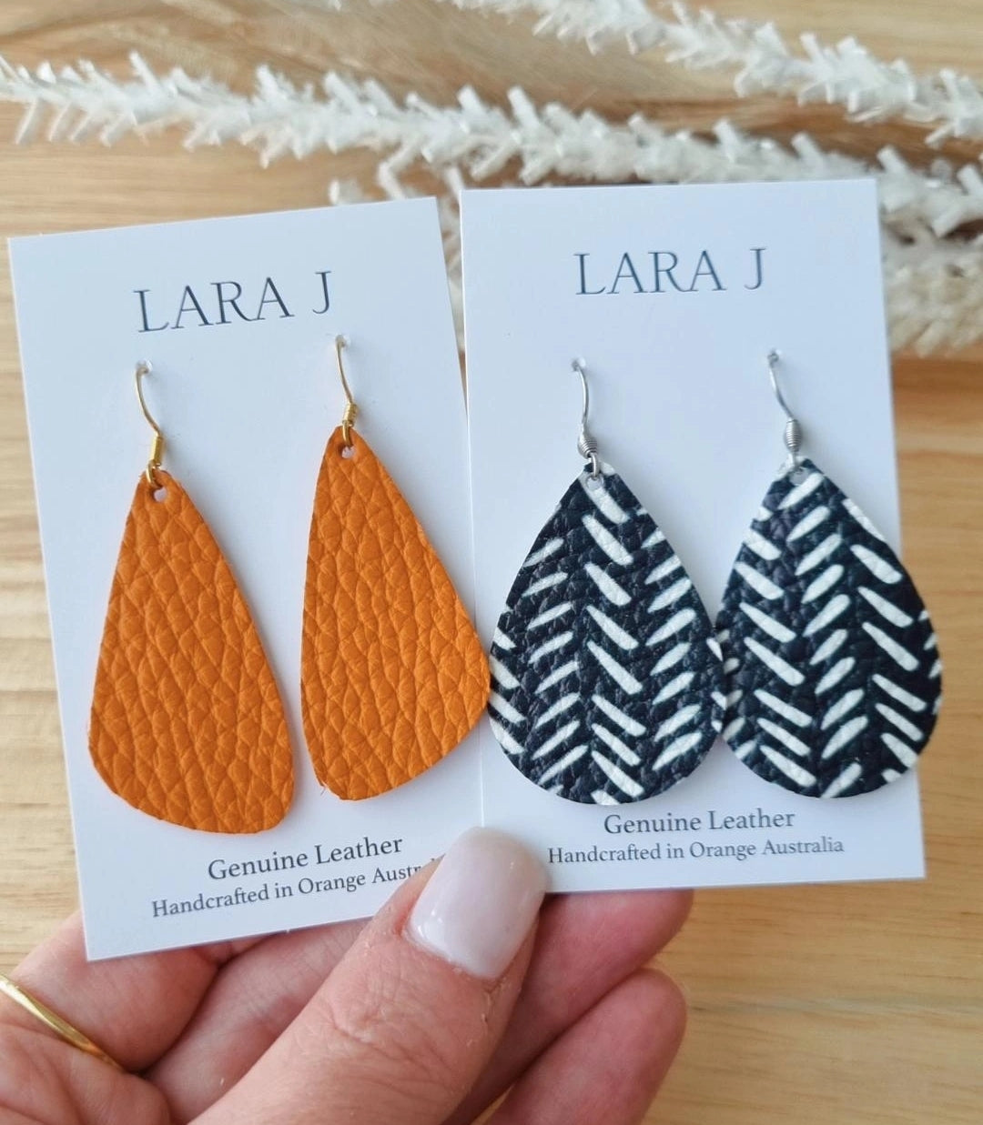 Rust Leather Bar Earrings