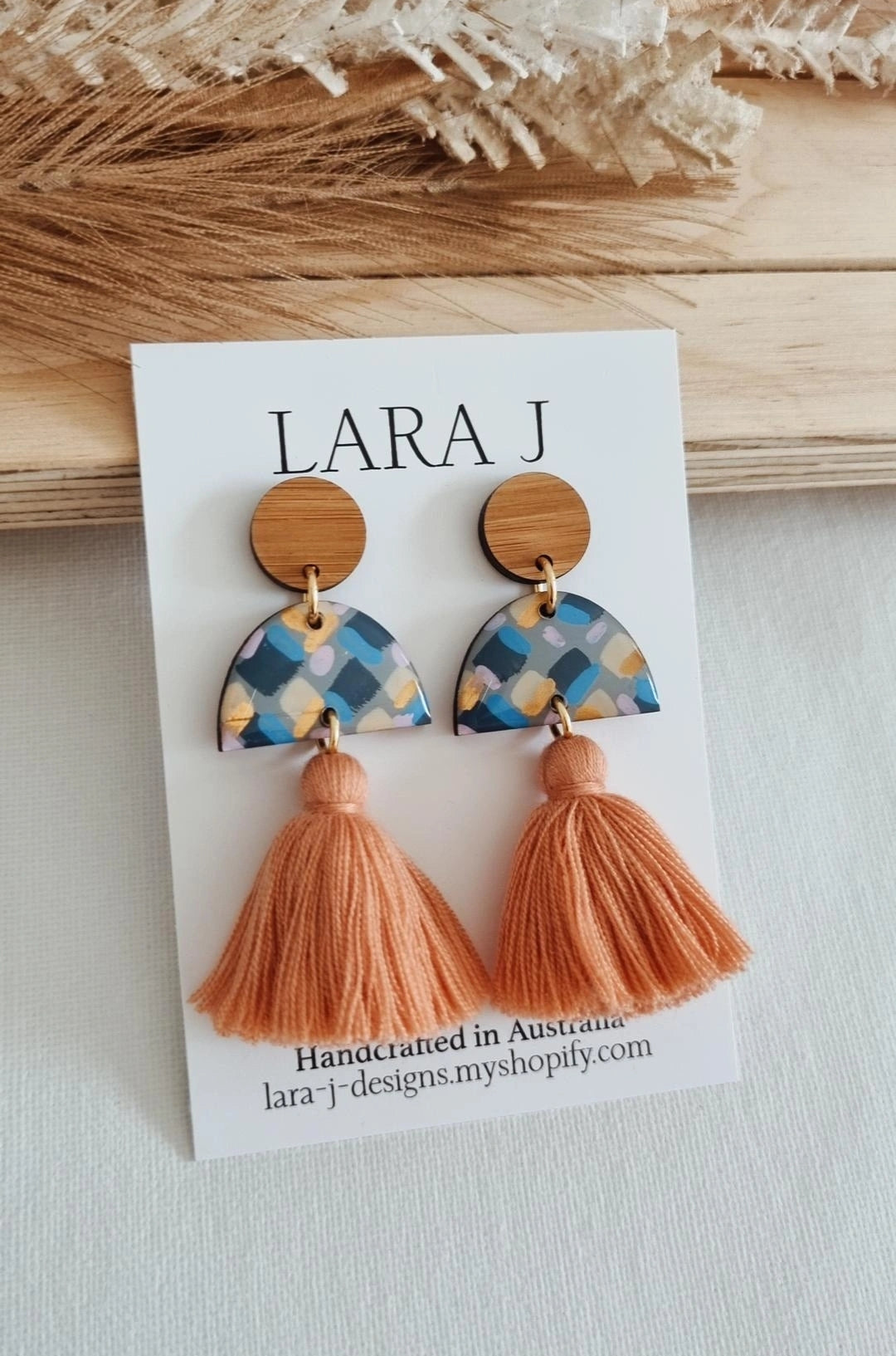 Hand Painted Tassel Dangle - Rose Wood