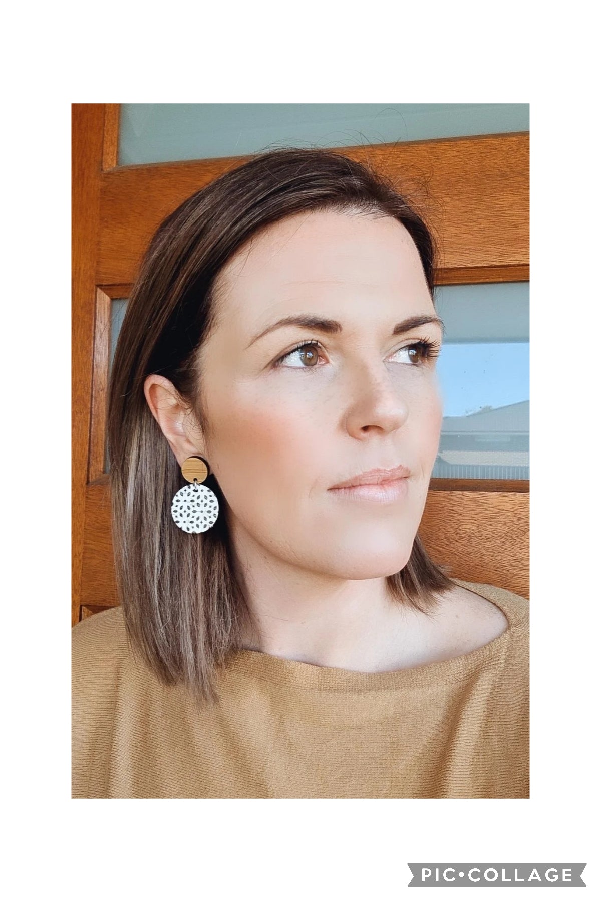 Monochrome Leather Dangles - Bamboo Top