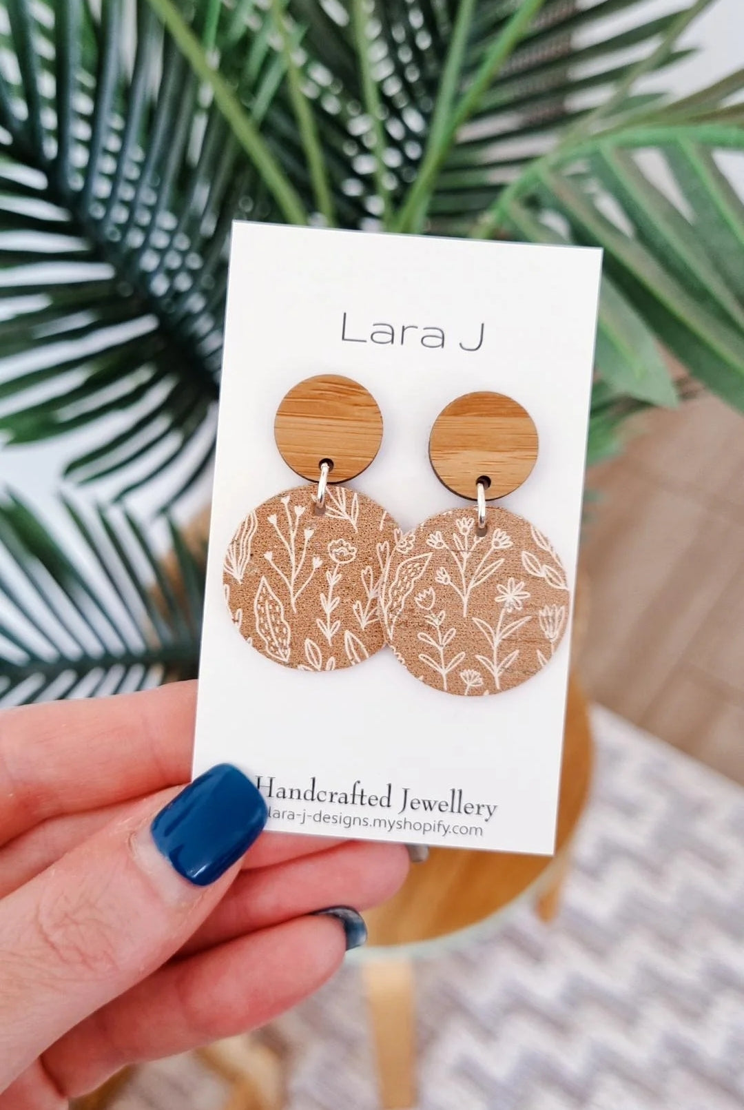 Small Tan Floral Leather Dangles