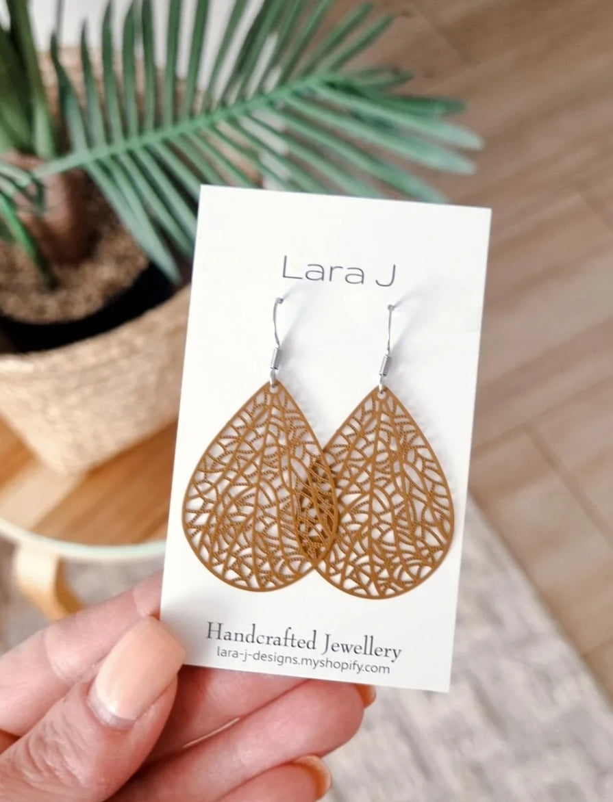 Tear Drop Dangles - Tan