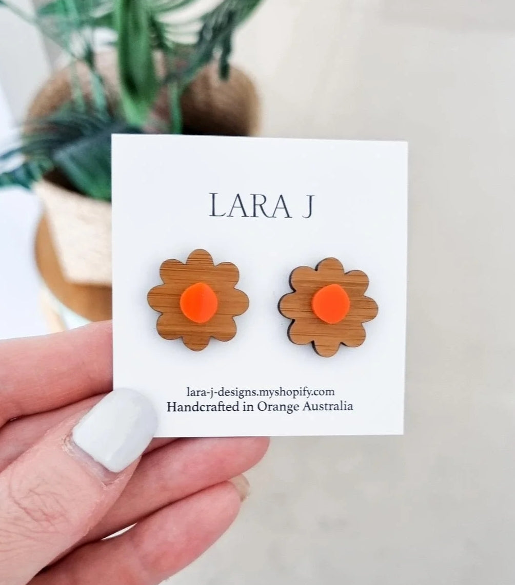 Betty Bamboo Statement Studs - Orange