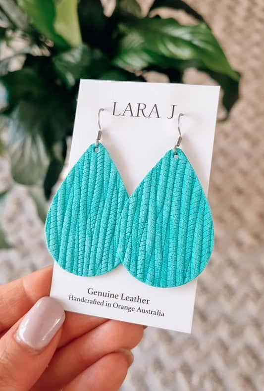 Mint Embossed Leather Earrings