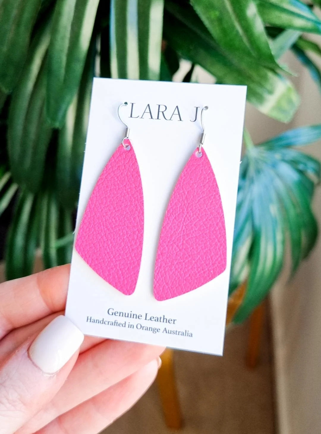 Hot Pink Leather Bar Earrings