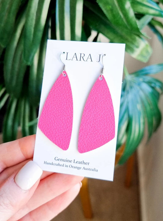 Hot Pink Leather Bar Earrings