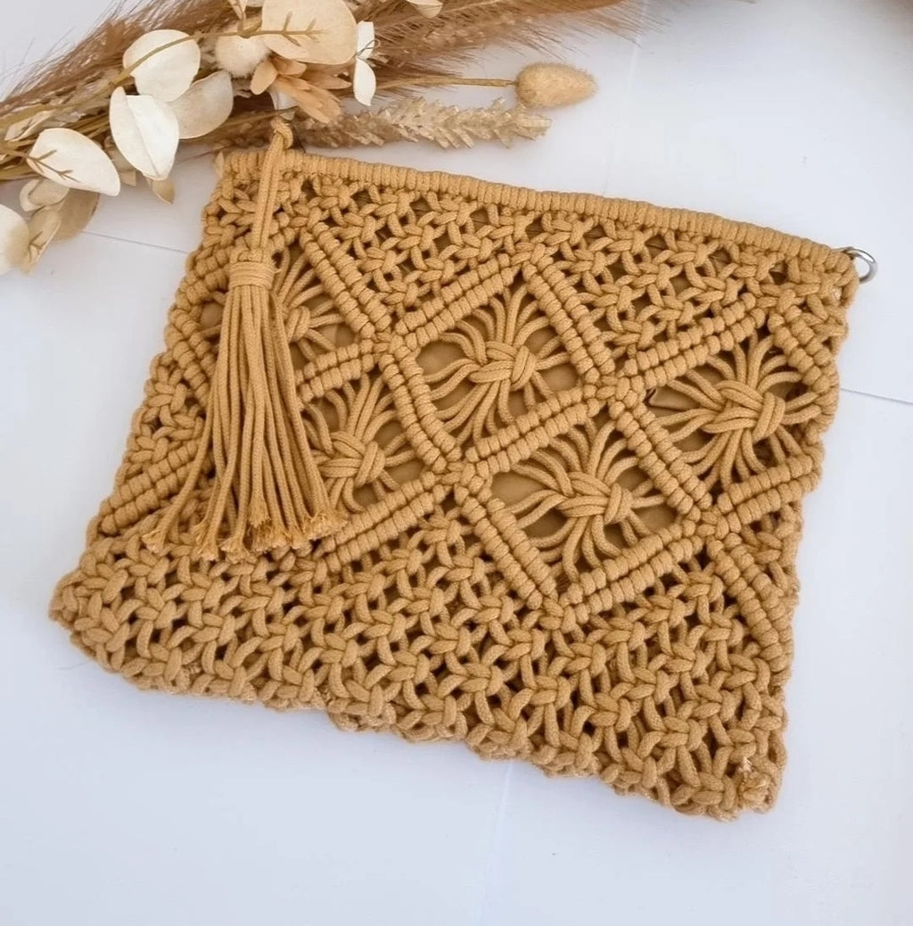 Macrame Clutch - Caramel