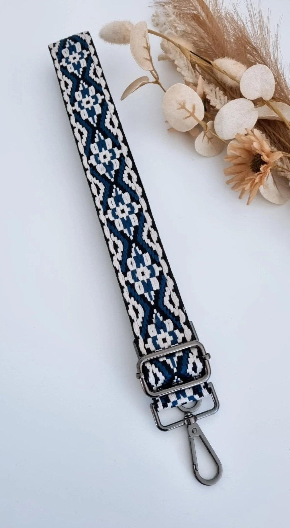 Bag Strap 8 - Blue, Black & Bone (black clasp)