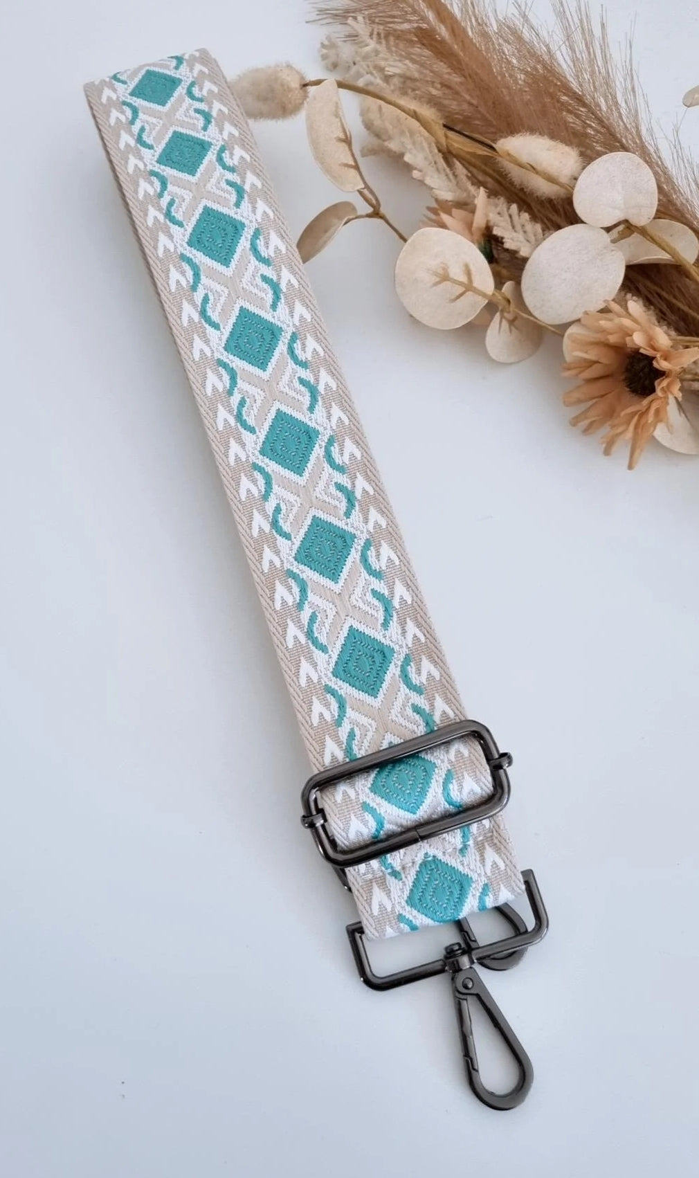 Bag Strap 5 - Mint White & Bone (black clasp)