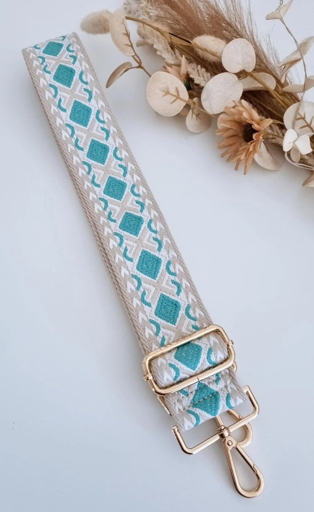 Bag Strap 5 - Mint White & Bone (gold clasp)