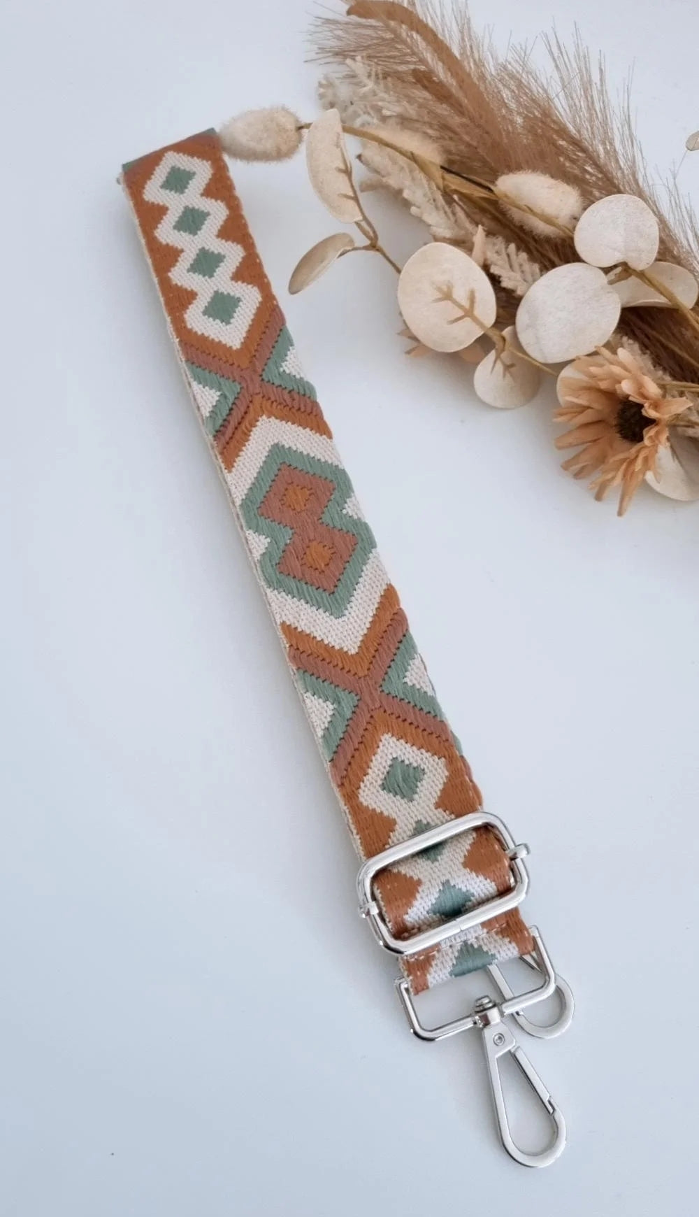 Bag Strap 4 - Tan Sage & Bone (silver clasp)