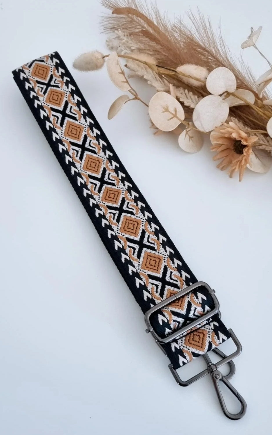 Bag Strap 3- Tan Black & Bone (black clasp)