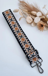 Bag Strap 3- Tan Black & Bone (black clasp)