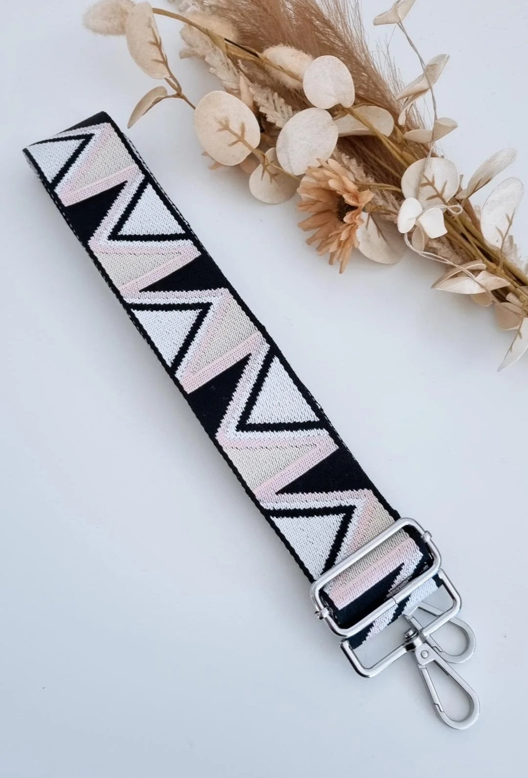 Bag Strap 2 - Blush Black & White (silver clasp)