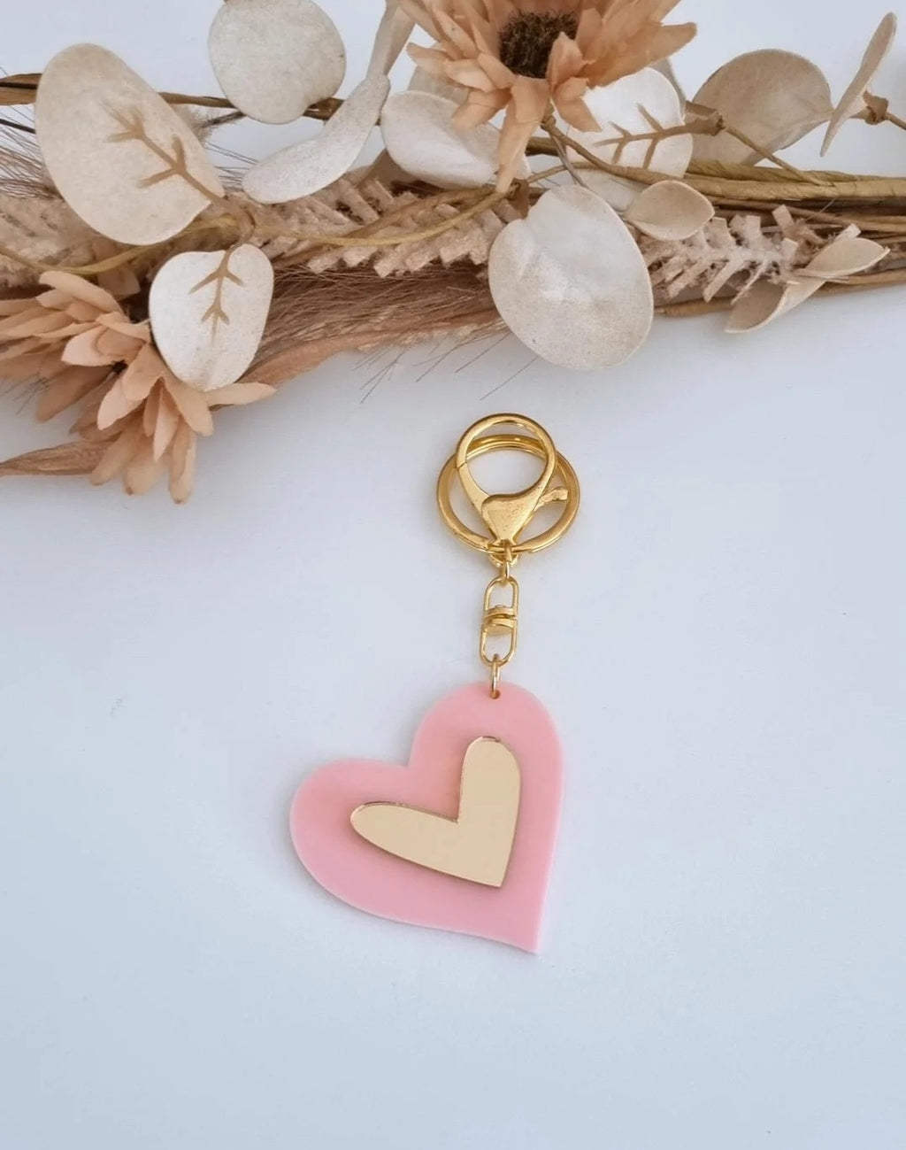 Heart Key Ring - Blush Pink/Gold Mirror