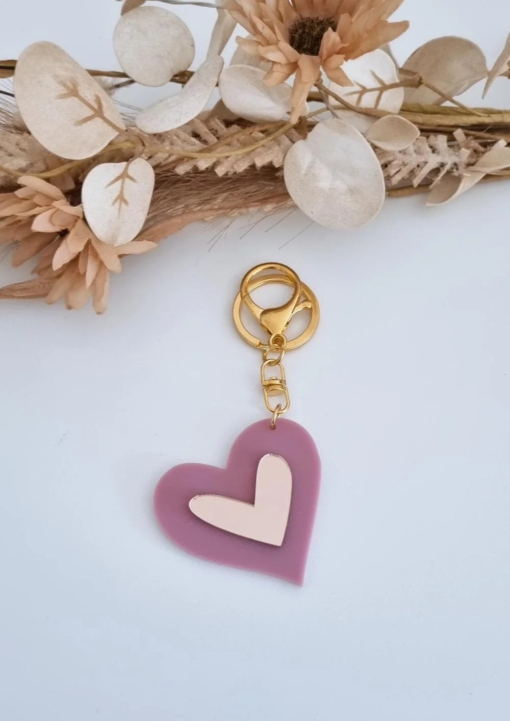 Heart Key Ring - Mauve/Rose Mirror