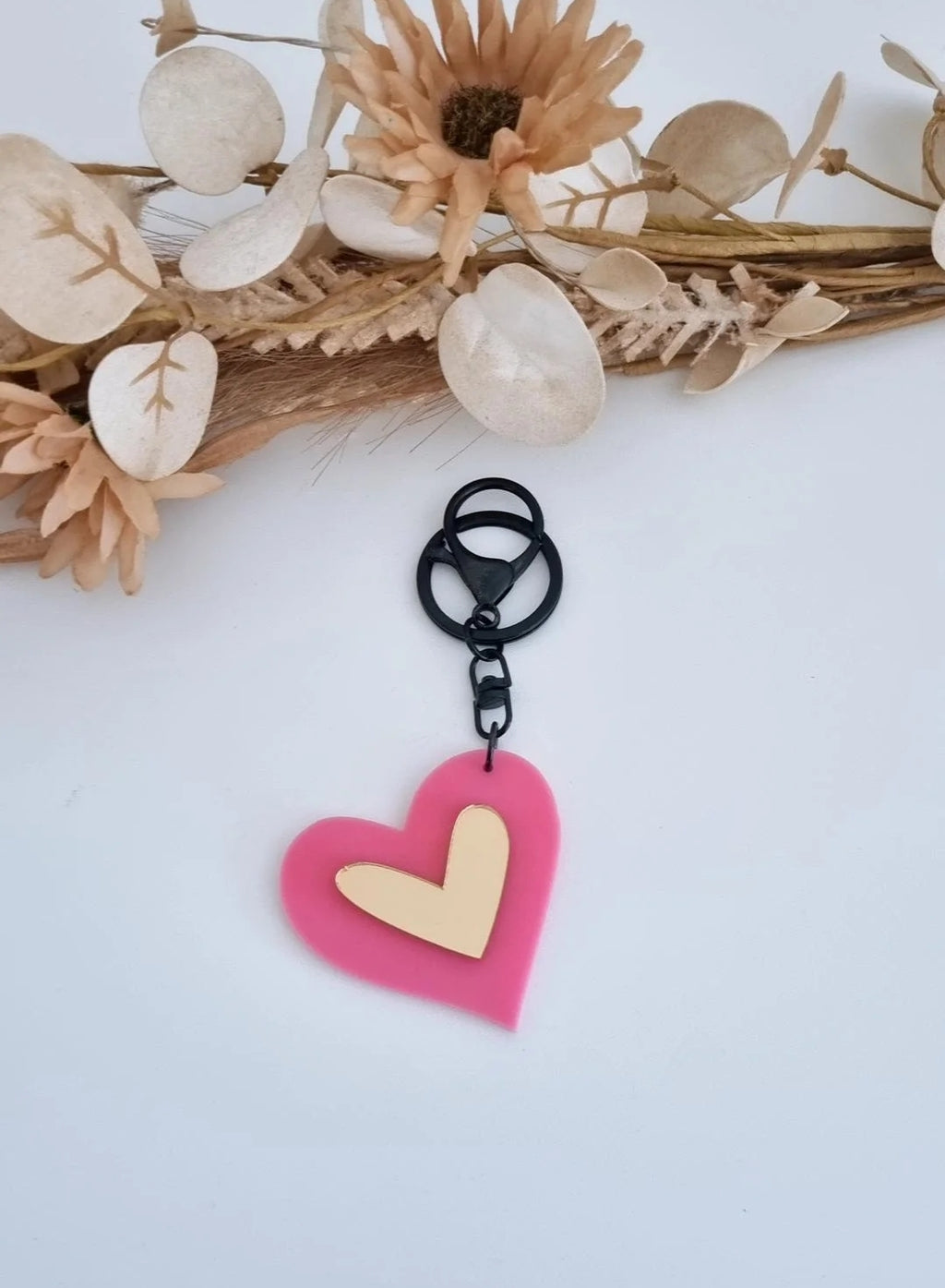 Heart Key Ring - Candy Pink/Gold Mirror