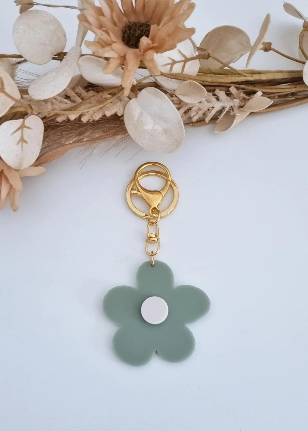 Flower Key Ring - Sage/Ivory