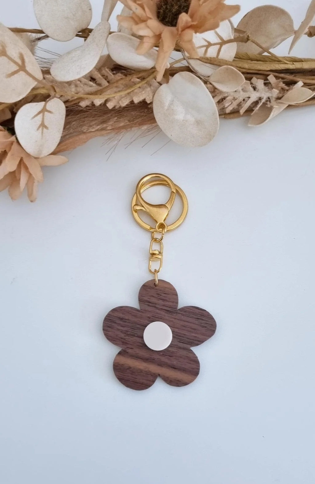 Flower Key Ring - Walnut/Ivory