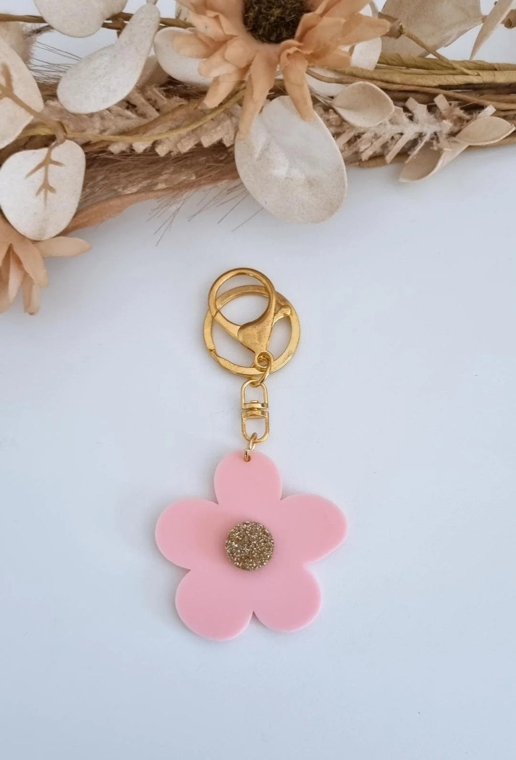 Flower Key Ring - Blush/Gold Glitter