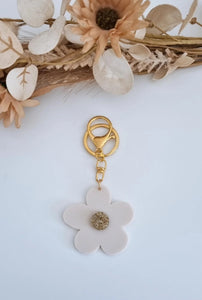 Flower Key Ring - Ivory/Gold Glitter