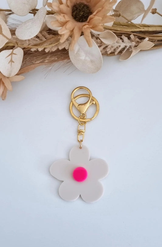Flower Key Ring - Ivory/Hot Pink