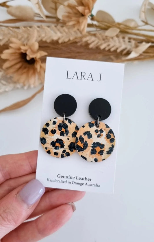 Earthy Animal Leather Dangles- Black Top