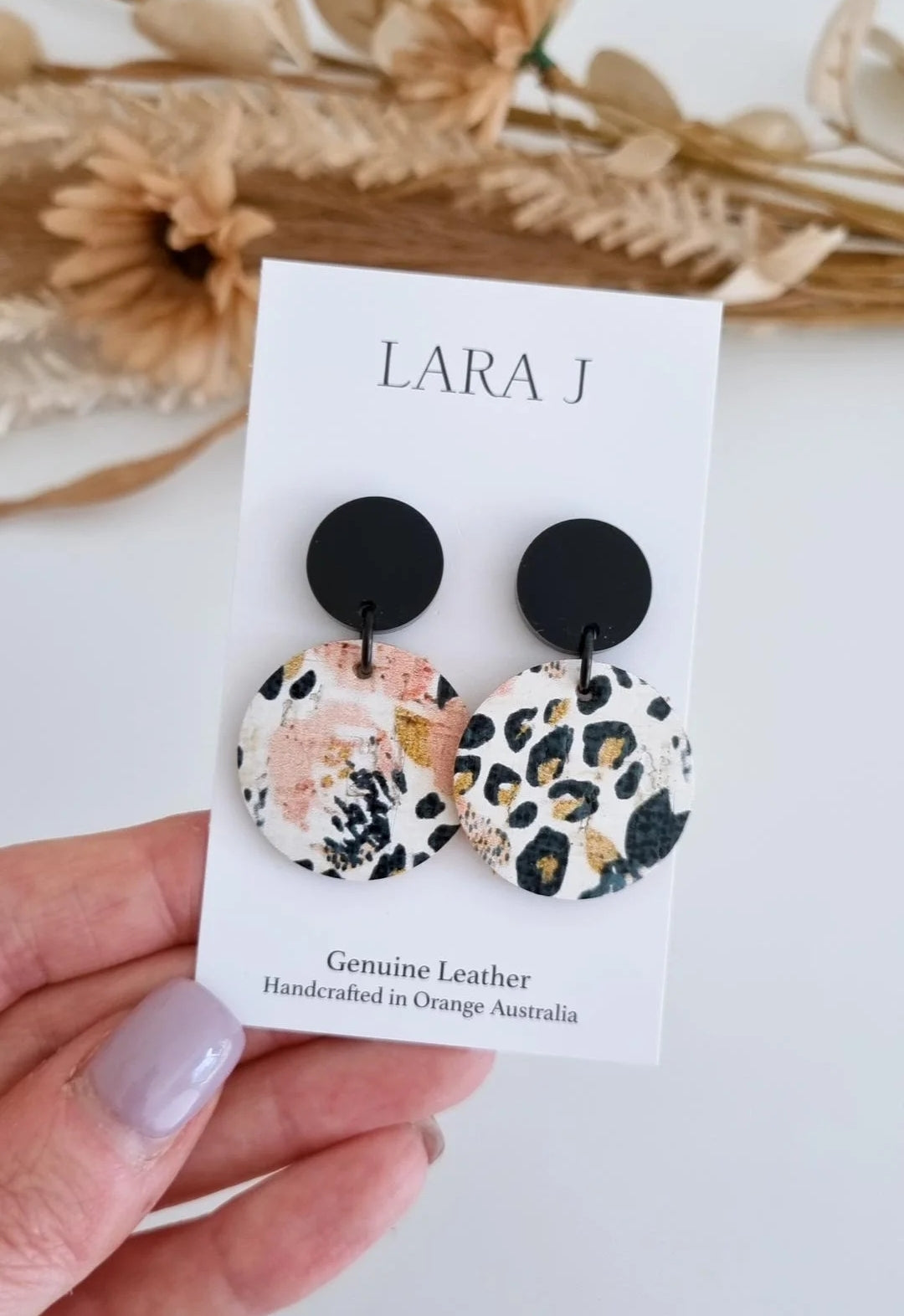Small Pansy Leather Dangles - Black Top