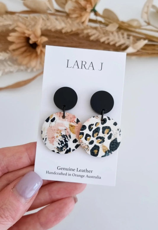 Small Pansy Leather Dangles - Black Top