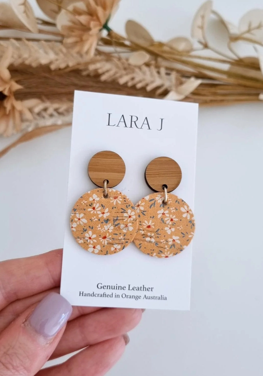 Small Daisy Yellow Leather Dangles