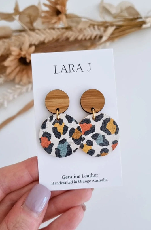 Autumn Animal Leather Dangles- Bamboo Top