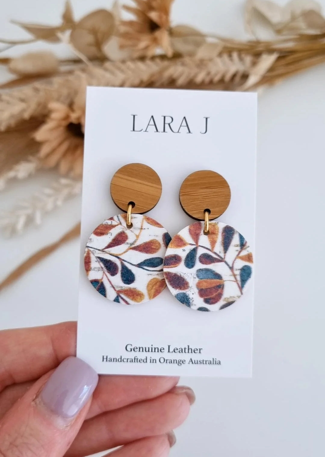 Nora Leather Dangles- Bamboo Top
