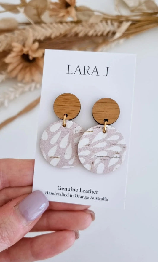 Neutral Leather Dangles- Bamboo Top