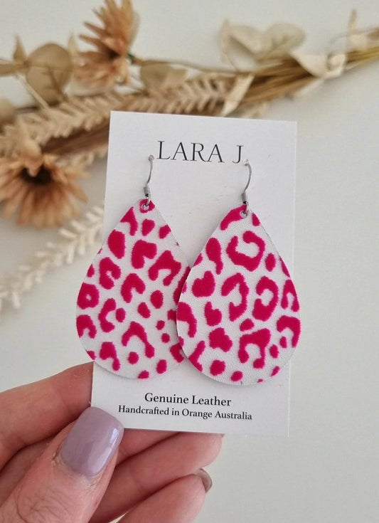 Hot Pink Animal Leather Earrings