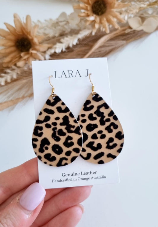 Tan Leopard Leather Earrings