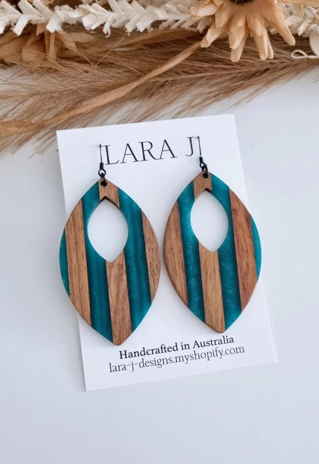 Jumbo Dangle - Wood/ Teal