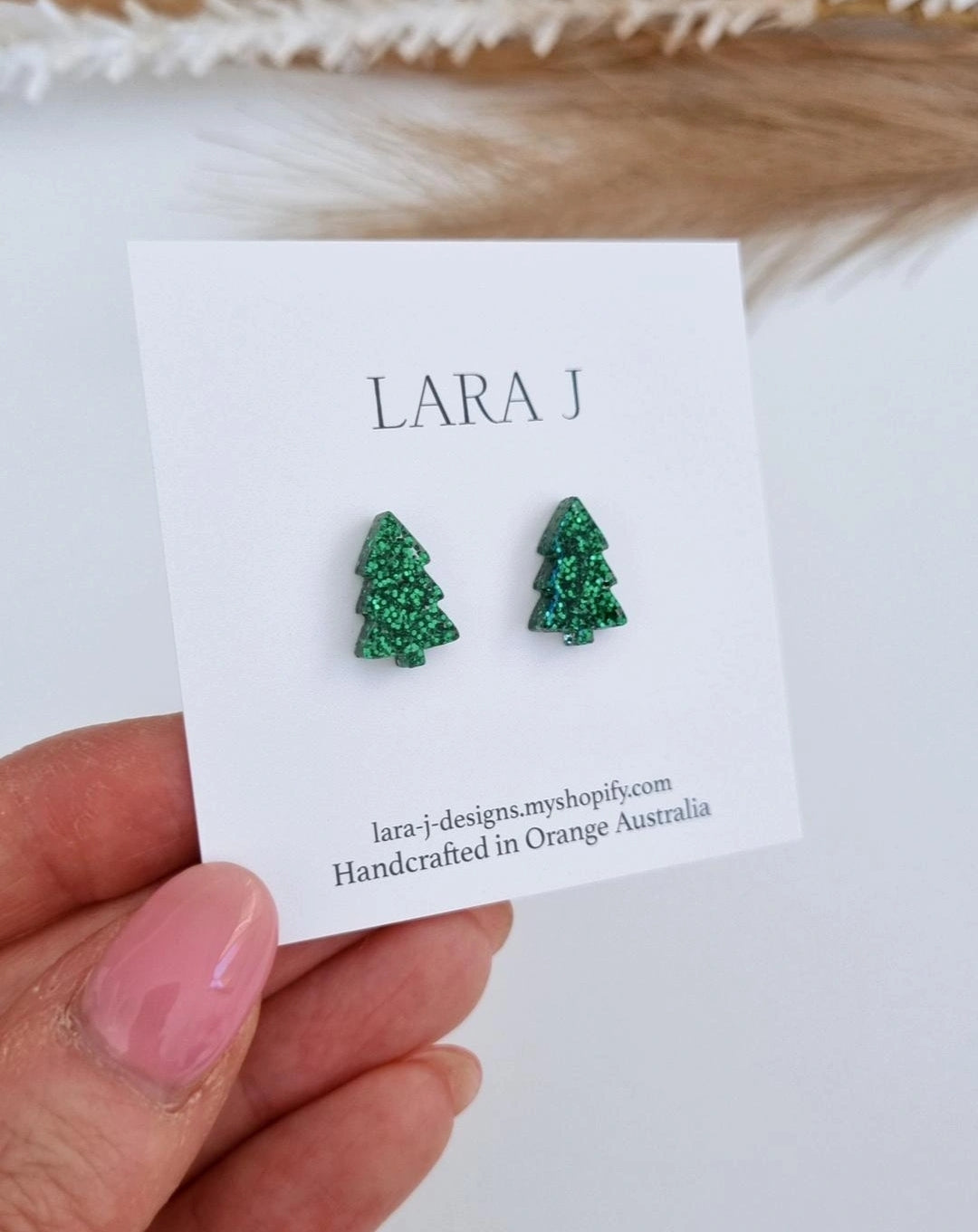 Christmas Studs - Green Glitter