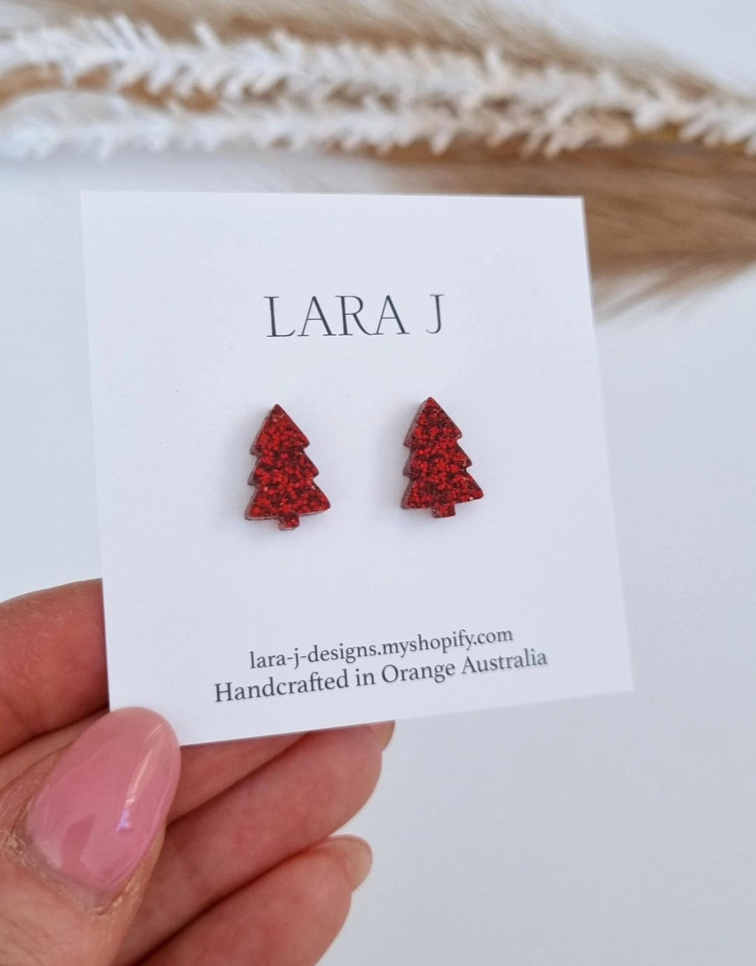 Christmas Studs - Red Glitter
