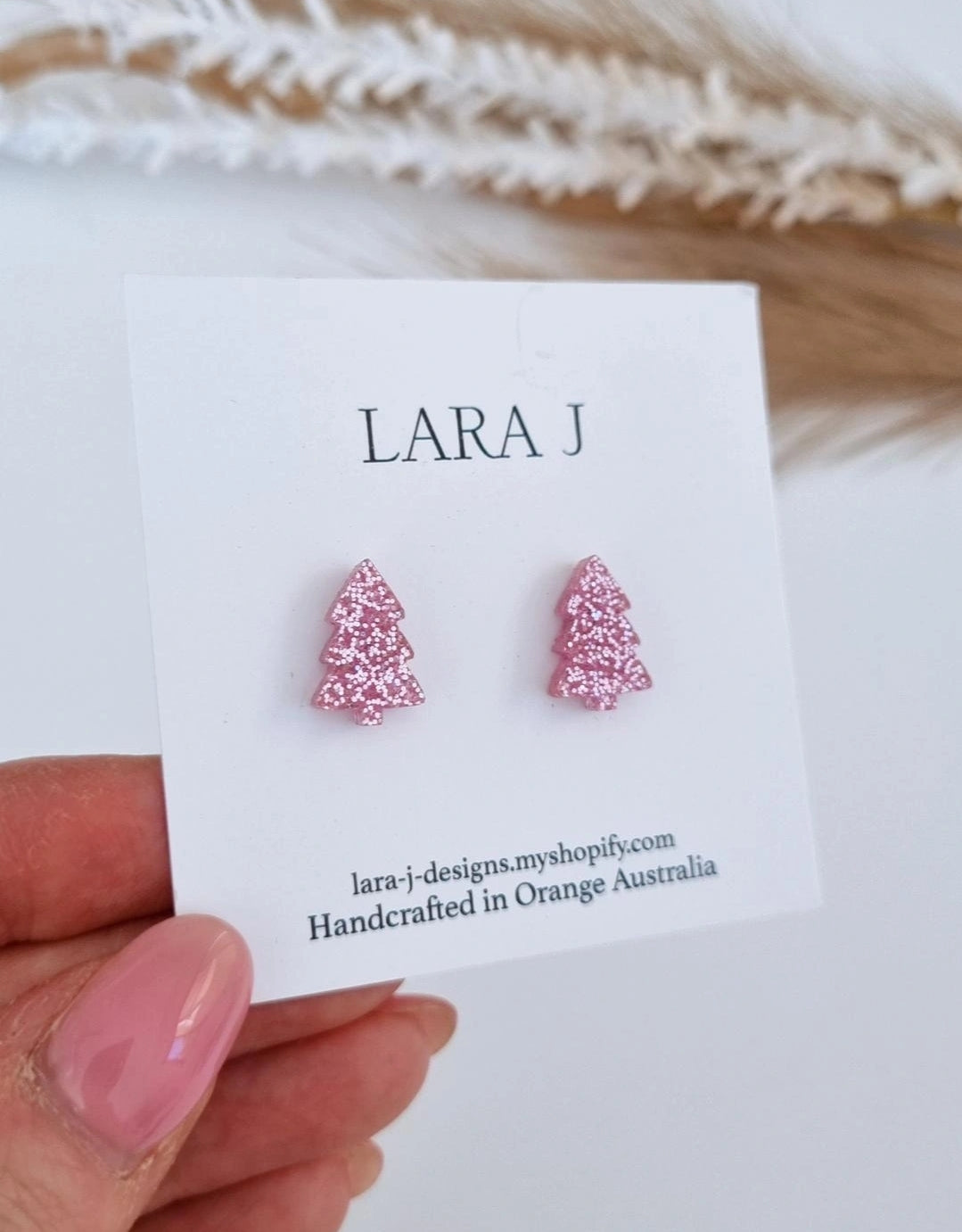 Christmas Studs - Pink Glitter